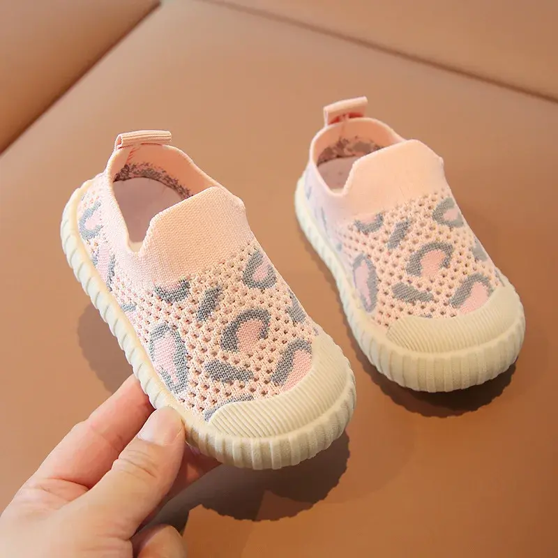 Super Soft Bottom Knitted Upper Baby Boys Shoes Low Top Leopard Shoes Baby Girls 1 year Non-slip Fresh Toddler Sneakers F08191