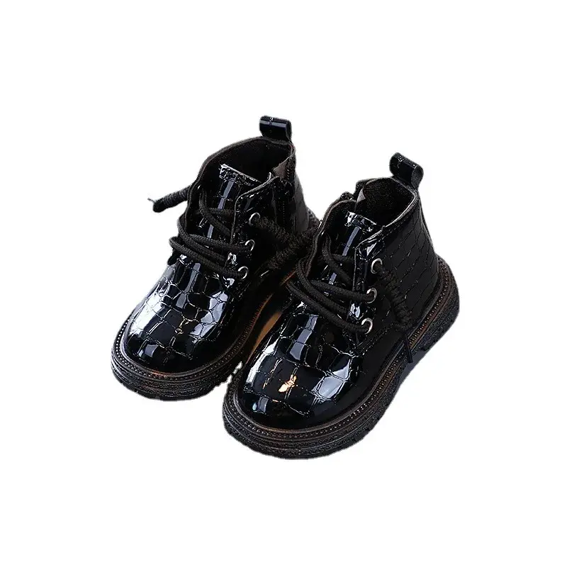 Brand Designer Crocodile Pattern Toddler Girls Boots for Autumn Winter Fashion Cowboy Shoes Kids Boy Sneakers Black Beige F08243