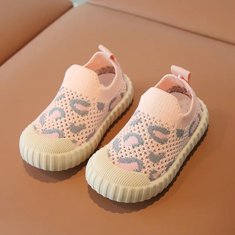 Super Soft Bottom Knitted Upper Baby Boys Shoes Low Top Leopard Shoes Baby Girls 1 year Non-slip Fresh Toddler Sneakers F08191