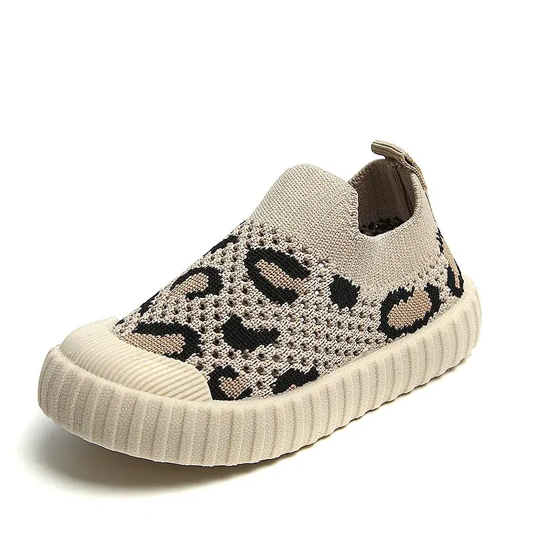 Super Soft Bottom Knitted Upper Baby Boys Shoes Low Top Leopard Shoes Baby Girls 1 year Non-slip Fresh Toddler Sneakers F08191