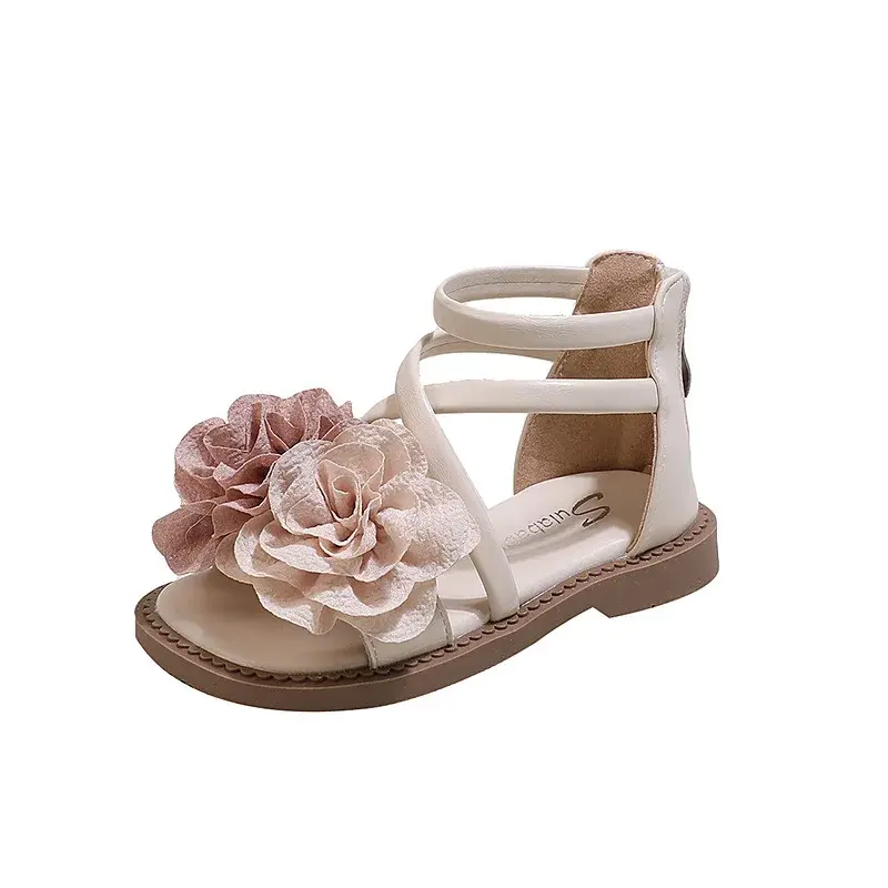 2025 Girls Sandals Summer New Flower Pearls Little Girl Princess Shoes Soft Bottom Non-slip Girl Kids Roman Sandals Shoes I03191