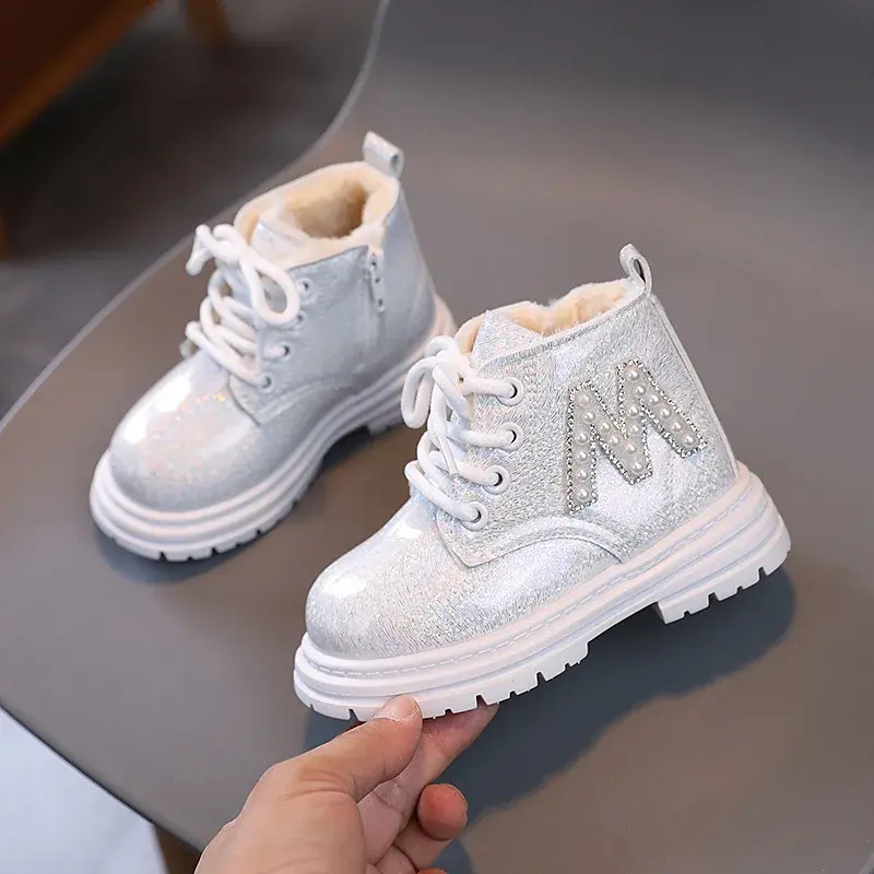 Toddler Kids Versatile Boots Winter Cozy Cotton Girls Snow Boots Waterproof Sparkly Little Children Plush Boots for Party I07258