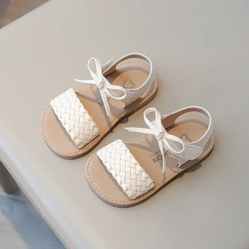 Bohemia Style Classic Fashion Open Toe Non-slip Children Shoes Girls Sandals Bowtie Braided Princess Summer Vacation Shoe I01081