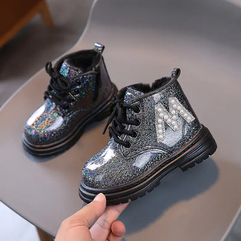 Toddler Kids Versatile Boots Winter Cozy Cotton Girls Snow Boots Waterproof Sparkly Little Children Plush Boots for Party I07258