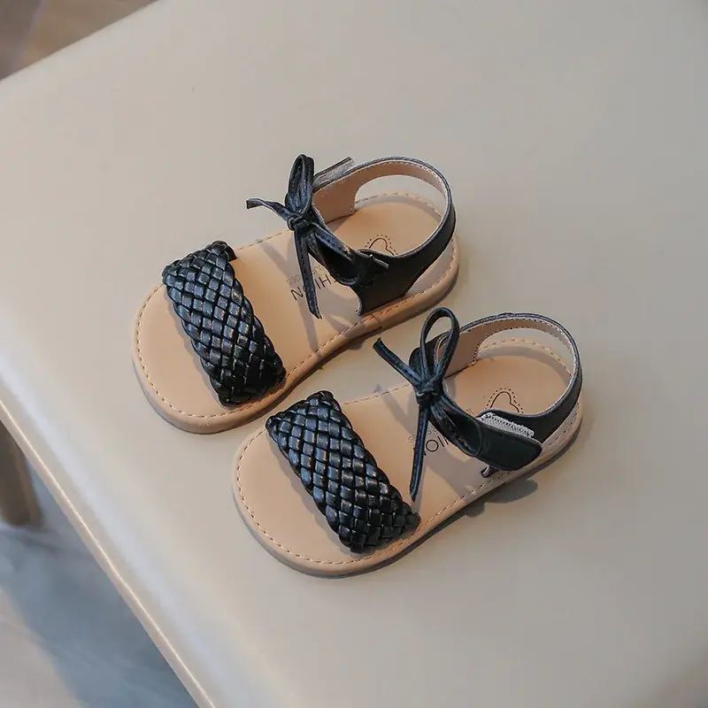Bohemia Style Classic Fashion Open Toe Non-slip Children Shoes Girls Sandals Bowtie Braided Princess Summer Vacation Shoe I01081