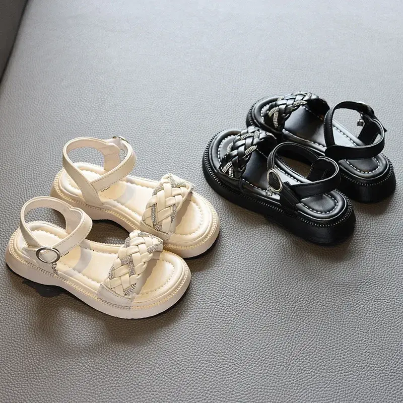 Summer Girls Fashion Sandals Children Breathable Weave Design Shoes Princess Elegant Braided Sandals Kids Beach Sandals I03294