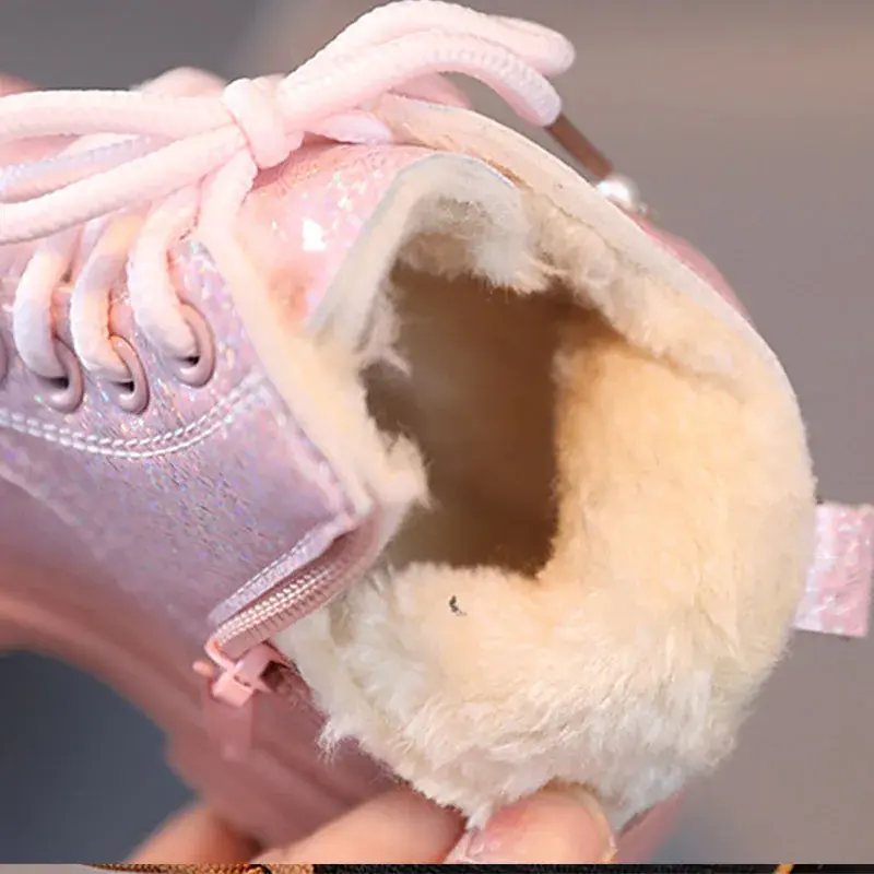 Toddler Kids Versatile Boots Winter Cozy Cotton Girls Snow Boots Waterproof Sparkly Little Children Plush Boots for Party I07258