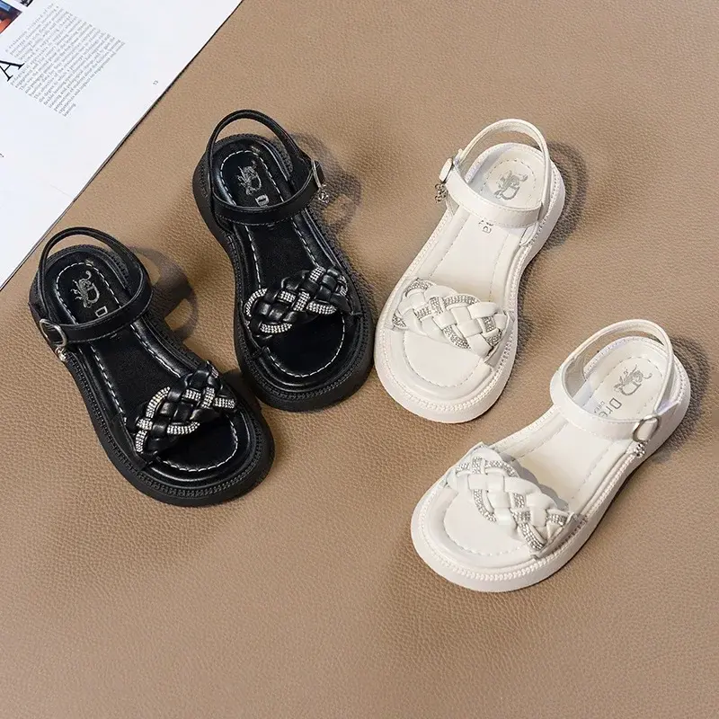 Summer Girls Fashion Sandals Children Breathable Weave Design Shoes Princess Elegant Braided Sandals Kids Beach Sandals I03294