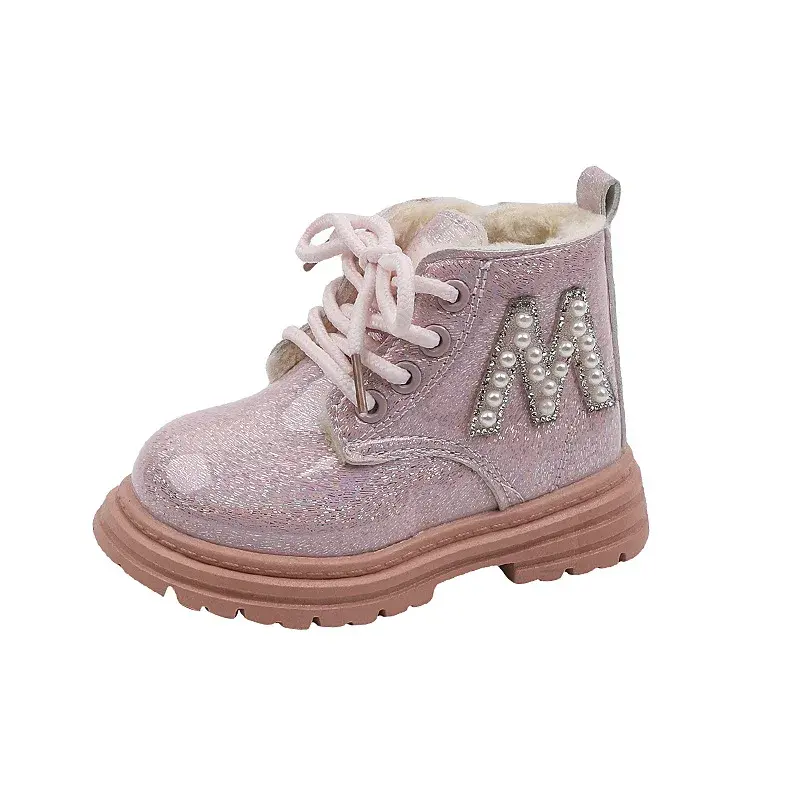 Toddler Kids Versatile Boots Winter Cozy Cotton Girls Snow Boots Waterproof Sparkly Little Children Plush Boots for Party I07258