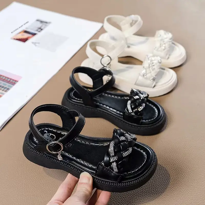 Summer Girls Fashion Sandals Children Breathable Weave Design Shoes Princess Elegant Braided Sandals Kids Beach Sandals I03294