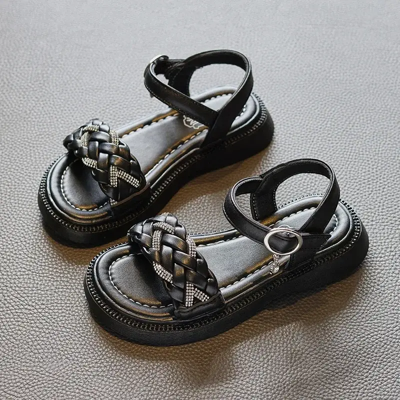 Summer Girls Fashion Sandals Children Breathable Weave Design Shoes Princess Elegant Braided Sandals Kids Beach Sandals I03294