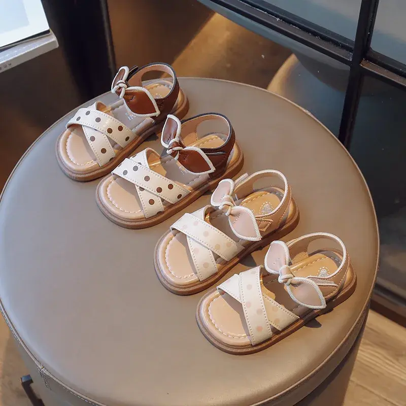 Bow Children's Summer Shoes Cute Polka Dot Beach Non Slip Sandals for Baby Girls Footwear School Soft Kids Fashion Sandal I03305