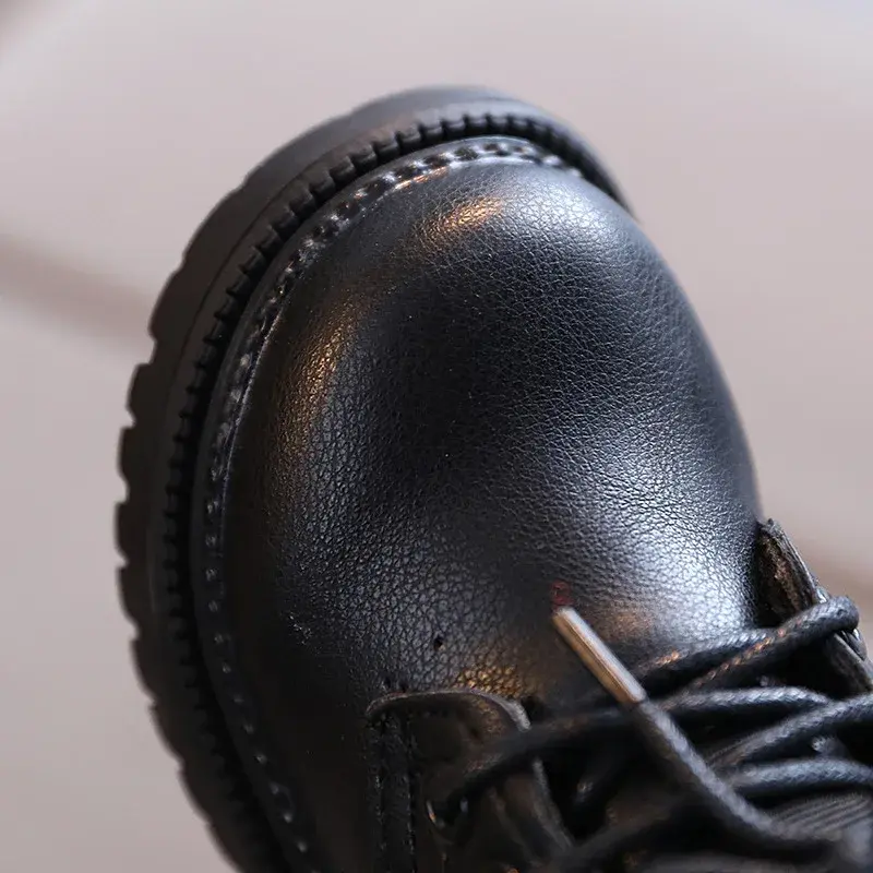 Velvet Chelsea Boots for Boys Girls Warm Casual Leather Short Boots Lace-up All-match Anti-slippery Children Ankle Boots I07191