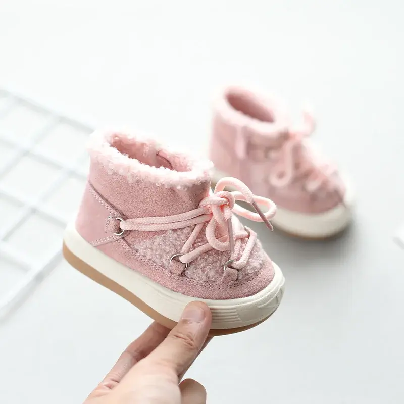 High quality Baby Fur Boots Fashion Cross-tied Shoelace Toddler Short Boots Fluffy New Newborn Outdoor Walking Shoes Kids F10111