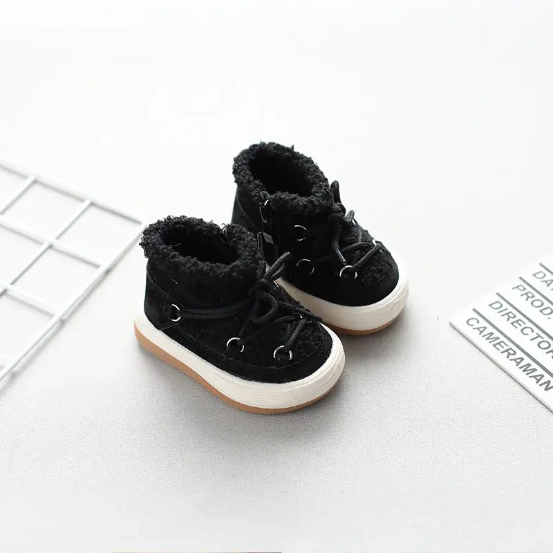 High quality Baby Fur Boots Fashion Cross-tied Shoelace Toddler Short Boots Fluffy New Newborn Outdoor Walking Shoes Kids F10111