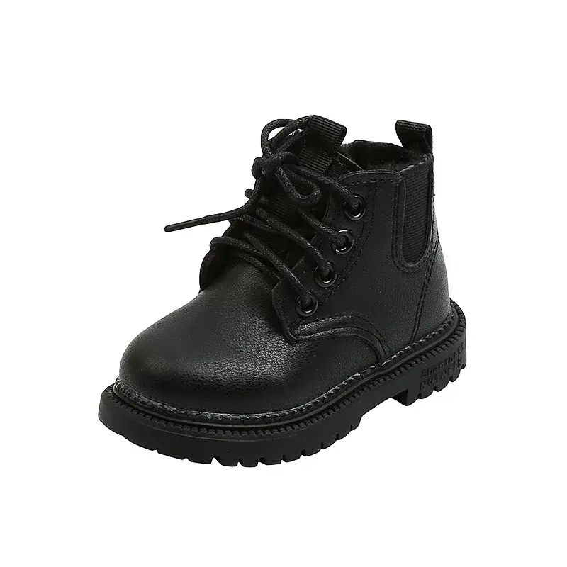 Velvet Chelsea Boots for Boys Girls Warm Casual Leather Short Boots Lace-up All-match Anti-slippery Children Ankle Boots I07191