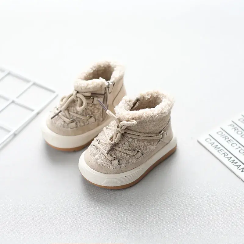 High quality Baby Fur Boots Fashion Cross-tied Shoelace Toddler Short Boots Fluffy New Newborn Outdoor Walking Shoes Kids F10111