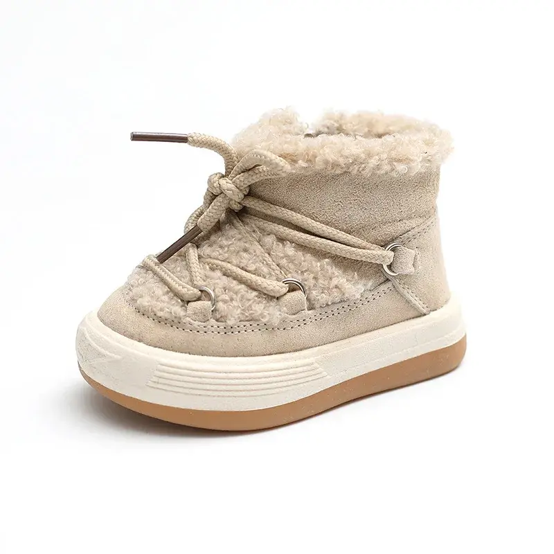 High quality Baby Fur Boots Fashion Cross-tied Shoelace Toddler Short Boots Fluffy New Newborn Outdoor Walking Shoes Kids F10111