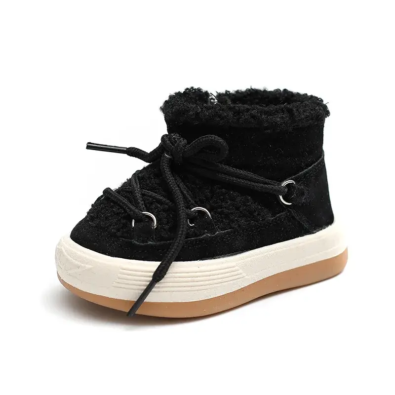 High quality Baby Fur Boots Fashion Cross-tied Shoelace Toddler Short Boots Fluffy New Newborn Outdoor Walking Shoes Kids F10111