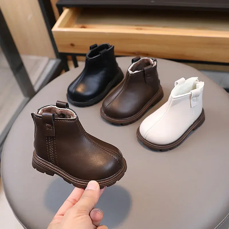 New Trend Back Zipper chimney boots for toddler girl Cozy Velvet Newborn Baby Boy Short Boots Winter Birthday Party Shoes I07236