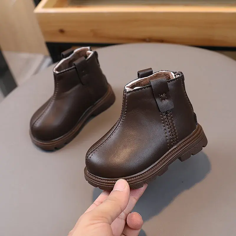 New Trend Back Zipper chimney boots for toddler girl Cozy Velvet Newborn Baby Boy Short Boots Winter Birthday Party Shoes I07236