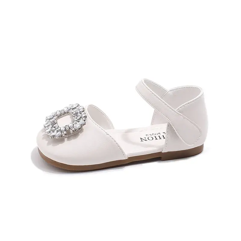 Rhinestone Square Buckle Princess Shoes Girl Summer Girls Sandals Toe-covered Anti-kick School Wedding Party Shoes Child I04163