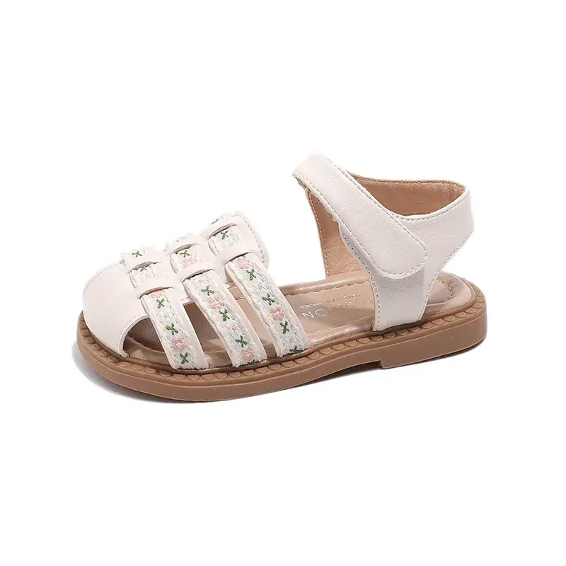 Summer Girl Sandals Woven Mesh Hollow Upper Embroidery Flowers Soft Bottom Non-slip Comfortable Breathable Children Shoes I03253