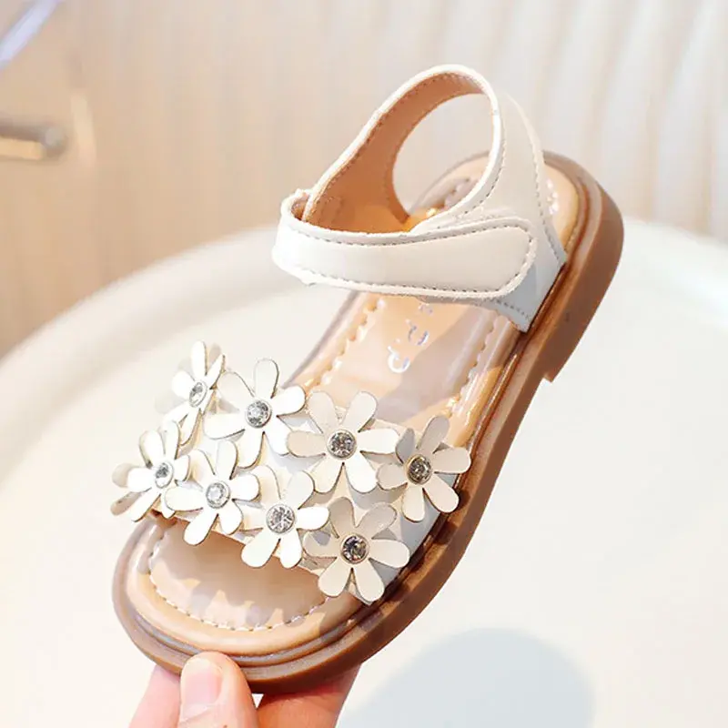 2025 Summer New Girls Casual Sandals Children's Soft Bottom Non-slip Beach Shoes Baby Appliques Flowers Fashion Sandals I04044