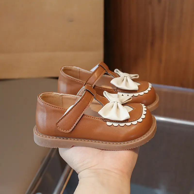 Princess Toddlers Girls Leather Shoes Flat with Bow-tie Kids Platform Dress Shoes Soft Spring Sweet Love Shoes Child Girl I07226