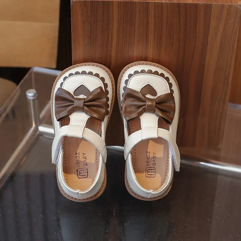 Princess Toddlers Girls Leather Shoes Flat with Bow-tie Kids Platform Dress Shoes Soft Spring Sweet Love Shoes Child Girl I07226
