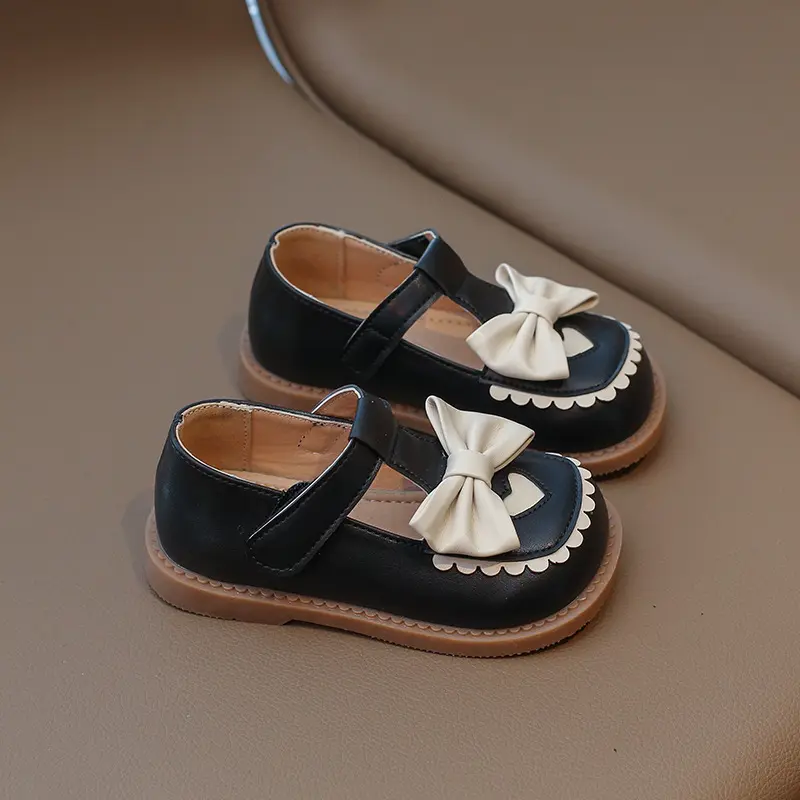 Princess Toddlers Girls Leather Shoes Flat with Bow-tie Kids Platform Dress Shoes Soft Spring Sweet Love Shoes Child Girl I07226