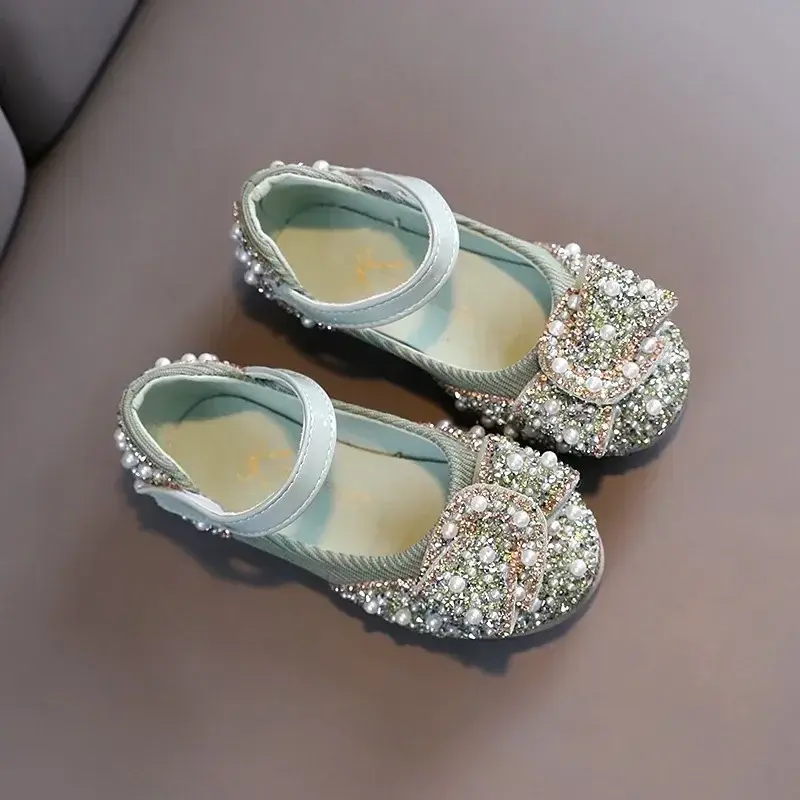 Children Shoes 2025 New Girls Princess Leather Shoes Pearls Rhinestones Shining Birthday Girls Party Wedding Kids Shoes I04214