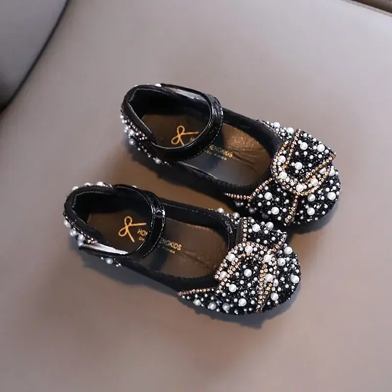 Children Shoes 2025 New Girls Princess Leather Shoes Pearls Rhinestones Shining Birthday Girls Party Wedding Kids Shoes I04214