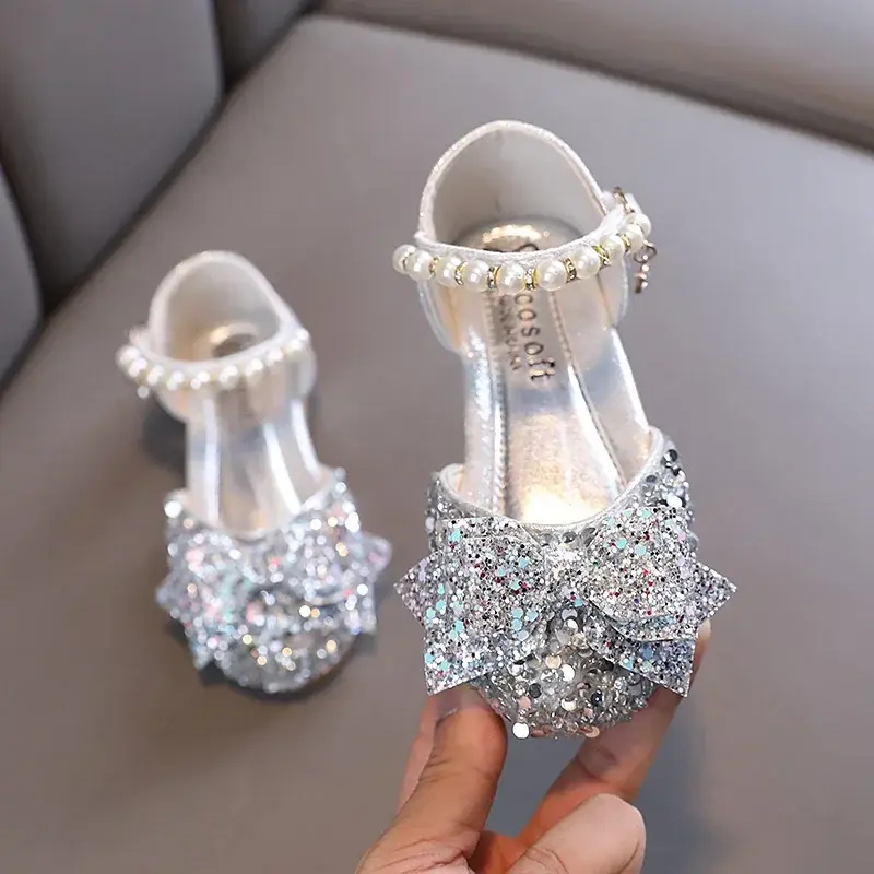 Princess Girls Sandals Summer New Fashion High Quality Sweet Girls Sandals Soft Children Beach Shoes Kids Pearls Sandals I02171