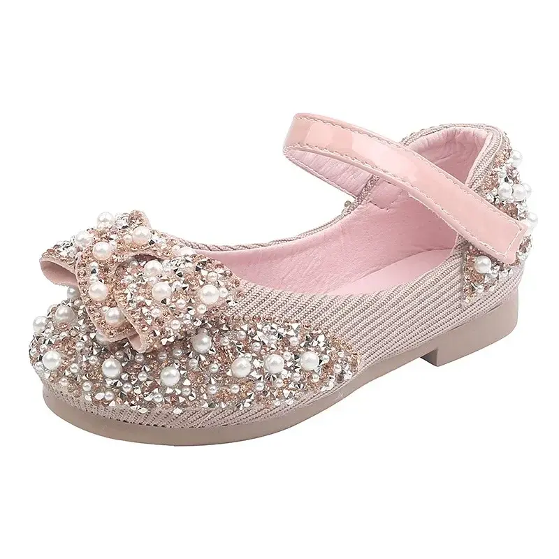 Children Shoes 2025 New Girls Princess Leather Shoes Pearls Rhinestones Shining Birthday Girls Party Wedding Kids Shoes I04214