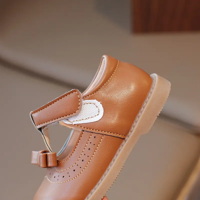Spring Autumn Girls Leather Shoes Simple Brand Designer Princess Sweet Cute Soft Comfortable Children Flats Kids Shoes H03062