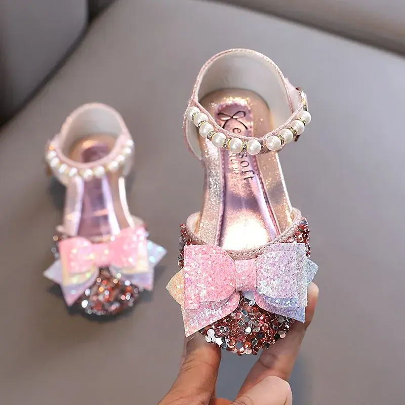 Princess Girls Sandals Summer New Fashion High Quality Sweet Girls Sandals Soft Children Beach Shoes Kids Pearls Sandals I02171