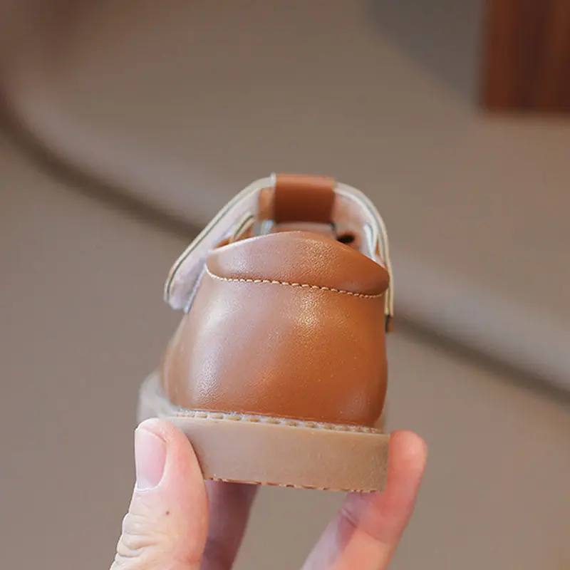 Spring Autumn Girls Leather Shoes Simple Brand Designer Princess Sweet Cute Soft Comfortable Children Flats Kids Shoes H03062
