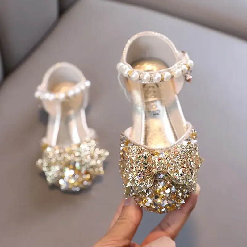 Princess Girls Sandals Summer New Fashion High Quality Sweet Girls Sandals Soft Children Beach Shoes Kids Pearls Sandals I02171
