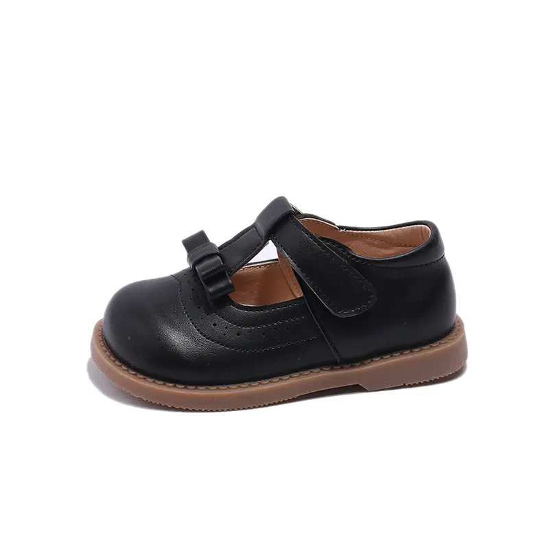 Spring Autumn Girls Leather Shoes Simple Brand Designer Princess Sweet Cute Soft Comfortable Children Flats Kids Shoes H03062