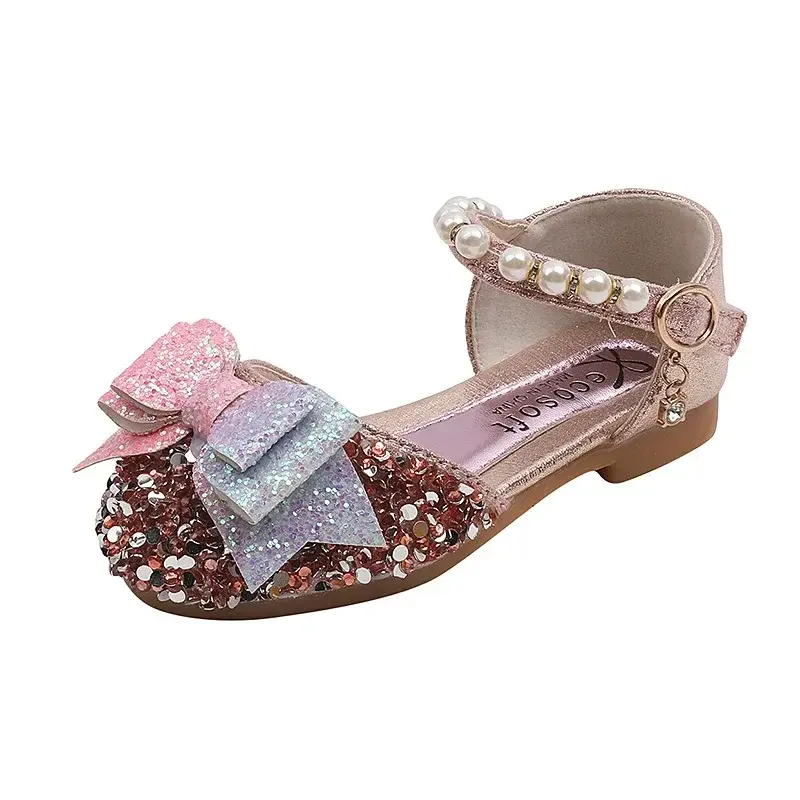 Princess Girls Sandals Summer New Fashion High Quality Sweet Girls Sandals Soft Children Beach Shoes Kids Pearls Sandals I02171