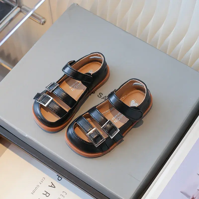Toe Protection Kids Sandals Girls Brand Designer Versatile Platform Sandal for Girl Soft Bottom Student Summer Shoe Child I03275