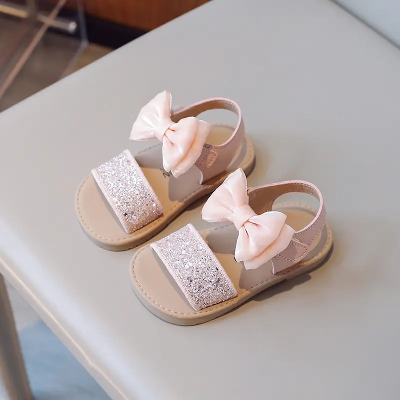 Shiny Princess Party Dress Shoes Girls Bridesmaid Wedding Shoe Children Bow-tie Mary Janes Bling Summer Kids Girl Sandals I05129