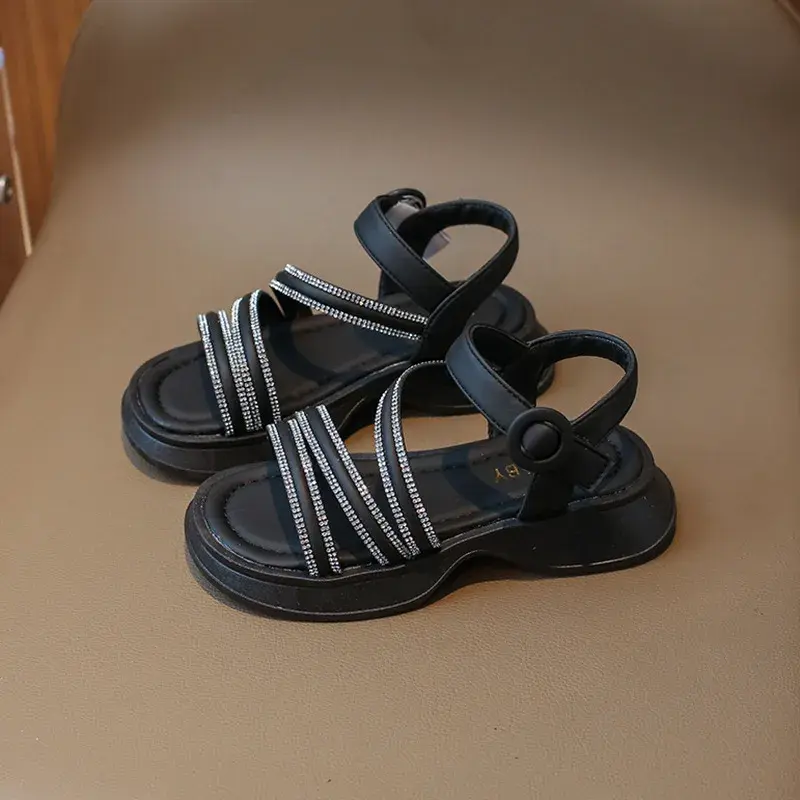 Girls Shoes Rhinestone Strape Children Girl Slides Summer Dreamlike Princess Sandals Wedding Party Platform Shoes Child I03264