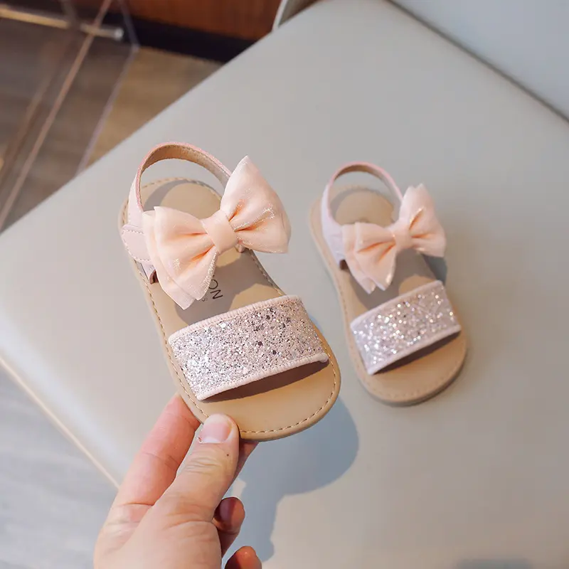 Shiny Princess Party Dress Shoes Girls Bridesmaid Wedding Shoe Children Bow-tie Mary Janes Bling Summer Kids Girl Sandals I05129