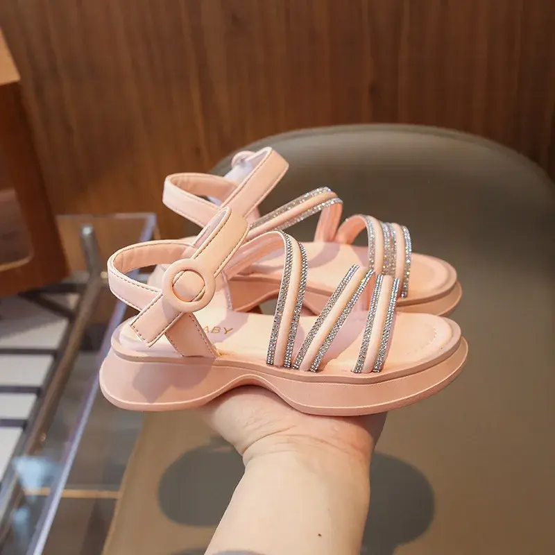 Girls Shoes Rhinestone Strape Children Girl Slides Summer Dreamlike Princess Sandals Wedding Party Platform Shoes Child I03264