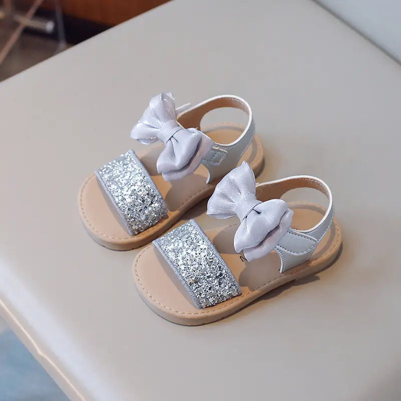 Shiny Princess Party Dress Shoes Girls Bridesmaid Wedding Shoe Children Bow-tie Mary Janes Bling Summer Kids Girl Sandals I05129