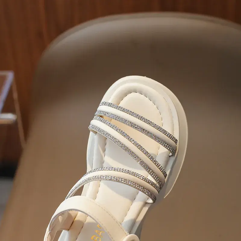 Girls Shoes Rhinestone Strape Children Girl Slides Summer Dreamlike Princess Sandals Wedding Party Platform Shoes Child I03264