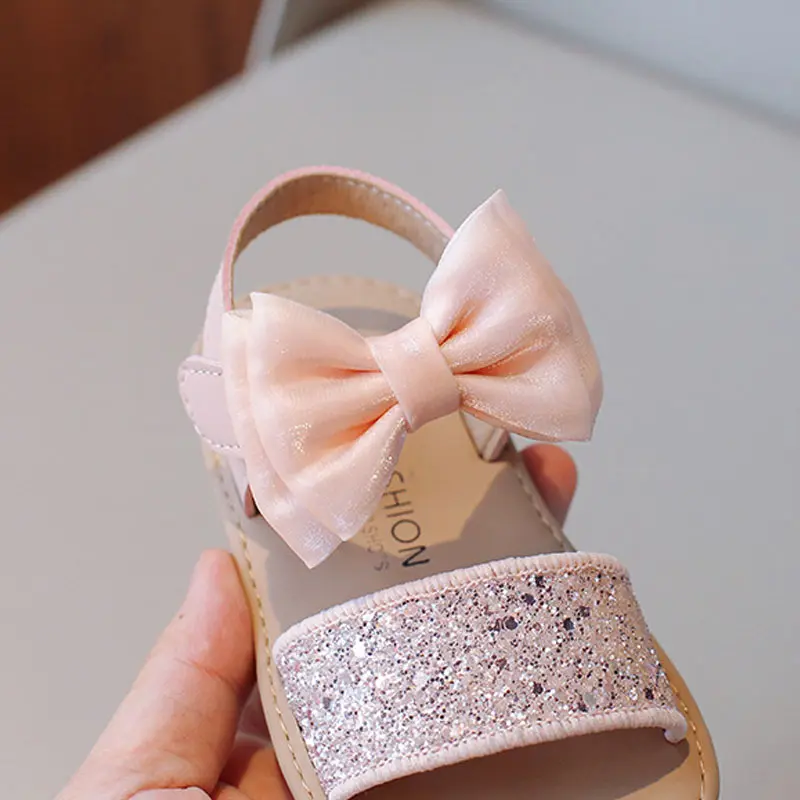 Shiny Princess Party Dress Shoes Girls Bridesmaid Wedding Shoe Children Bow-tie Mary Janes Bling Summer Kids Girl Sandals I05129