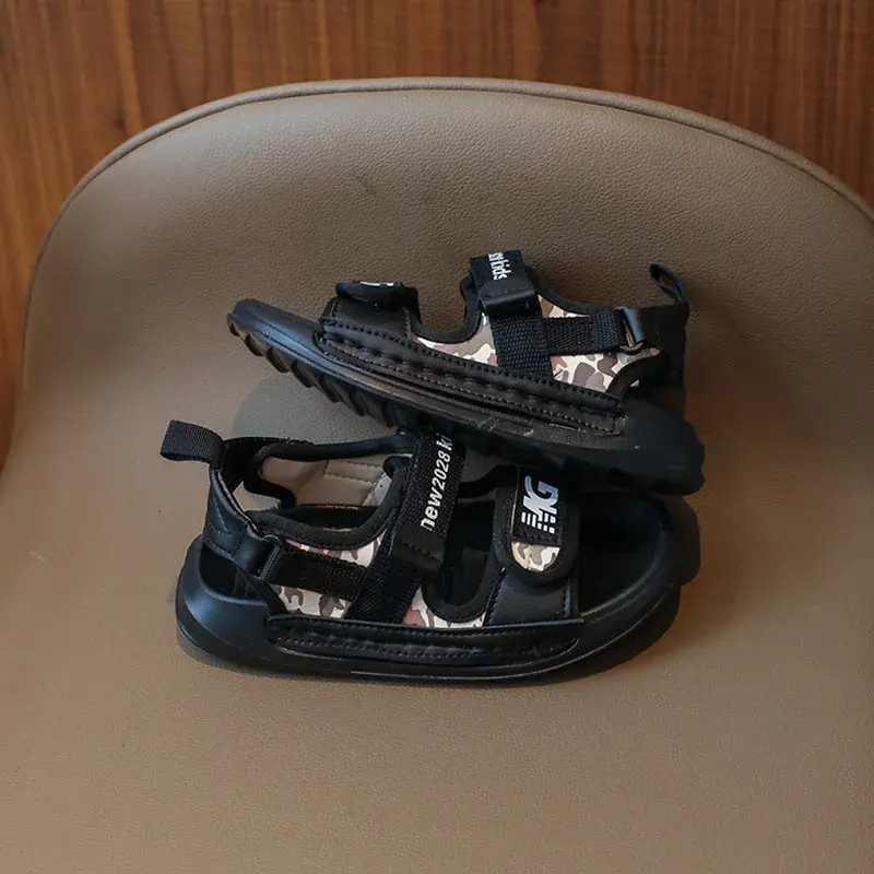 2025 Little Boy Shoes Sandals Causal Camouflage Boys Beach Shoes Summer Black Beige Letter Printing Kids Children Sandals I03261
